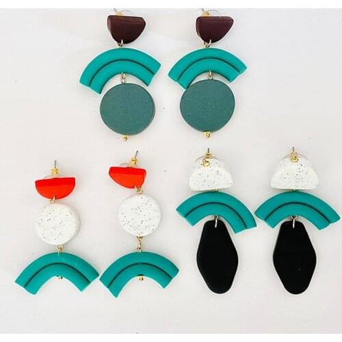 U-Magical Textured Multicolor Polymer Clay Dangle Earrings for Women Contrast Color Irregular Geometrical Earrings Jewelry