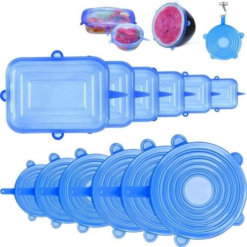6Pcs/set Universal Food Silicone Cover Reusable Silicone Cap Refrigerator Storage Stretch Lids For Food Cookware Bowl Bottle