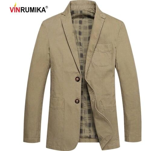 VINRUMIKA 2020 Europe Mens Spring Casual Brand Black Blazer Coats Man Autumn 100% Pure Cotton Khaki Blazers Slim Suits Jackets