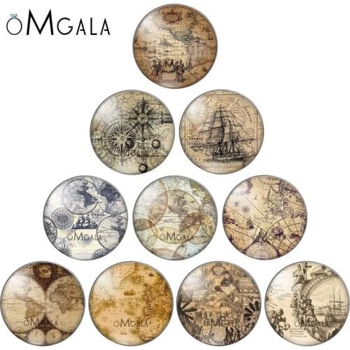 Vintage Navigation World Maps 10pcs 8mm/10mm12mm/18mm/20mm/25mm Round photo glass cabochon demo flat back Making findings
