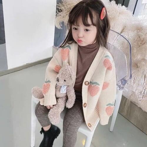 Girls Knitted Cardigan Coat 2021 Spring Autumn New Childrens Autumn Sweater Top Baby V-neck Sweater Girl Loose Jacket