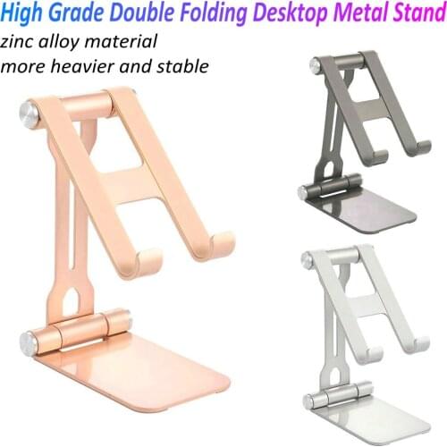 High Grade Quality Double Folding Desktop Stand Holder for mobile phones for tablets zinc alloy Metal Stand Holder bracket