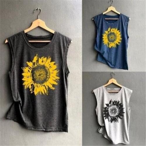 Women Tank Top Summer Sleeveless O-Neck Sunflower Printed Casual Loose Vest Comfortable Top Debardeur Femme