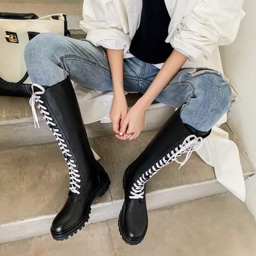 2021 Cow Leather Knee High Boots for Women Genuine Leather Autumn Winter Thick Heels Shoes Woman Night Club Long Shoes