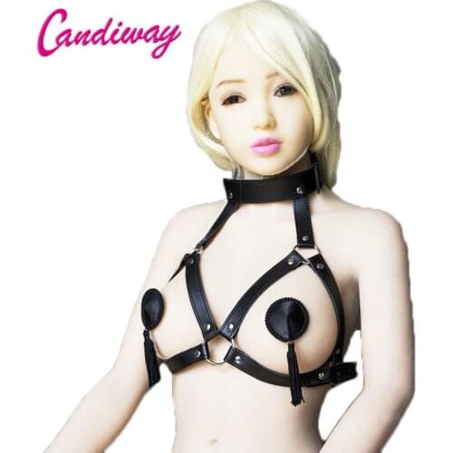 Candiway Open Cup Collar Exposed Lust Studded Wet Look Bondage Slave role play fashion sexy erotic harness sex products