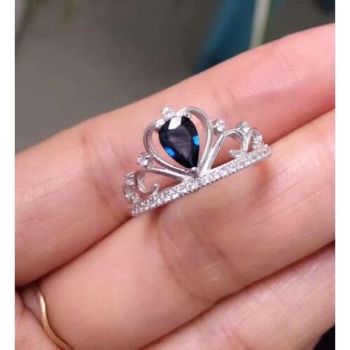 Natural blue sapphire gem Ring Natural gemstone Ring S925 sterling silver Fashion elegant Crown droplets women party Jewelry