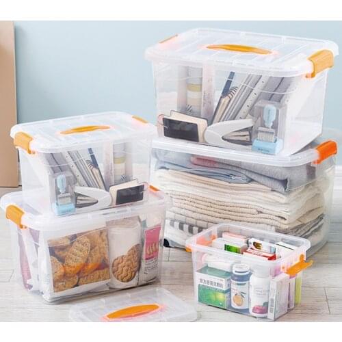 1PC Portable Transparent Storage Box Home Food Toy Clothing Organizer Container Medicine Boxes With Cover Handle Large Capacity