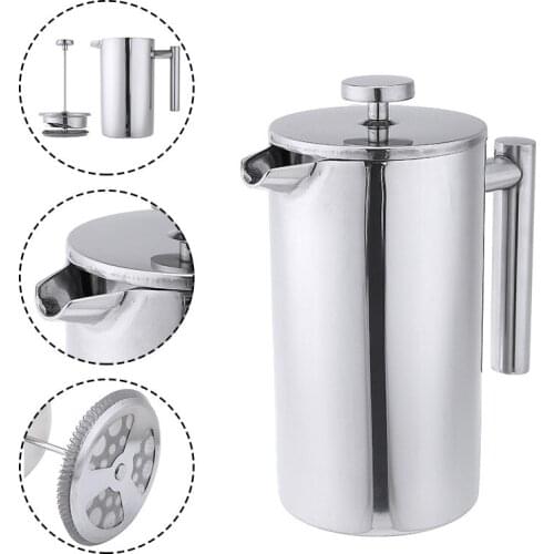 1000ML Double Layer French Presses Coffee Pot Stainless Steel Insulation Teapot With Plunger Filter Press Maker Home Coffeeware