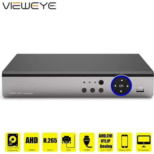 H.265 16 Channel AHD DVR AHD-NH 1080N Security CCTV DVR 16CH Mini Hybrid HDMI DVR Support IP/Analog/AHD Camera 16CH Playback HVR