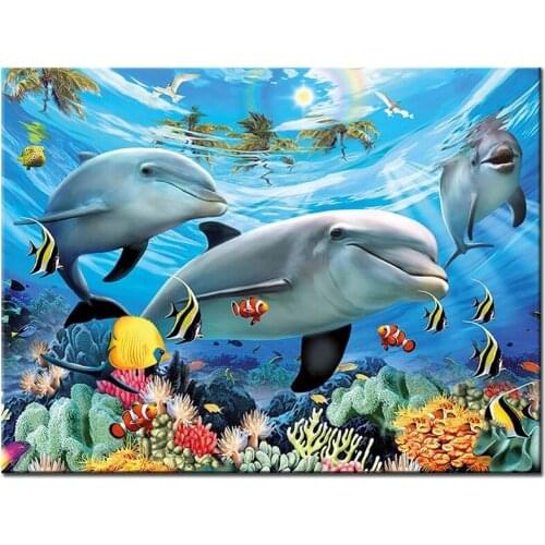 5D Diy Daimond Painting "Dolphin" 3D Diamond Painting full Round Rhinestones Diamant Painting Embroidery Animal needlework decor
