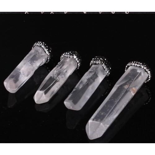 6pcs/lot Vintage Exaggeration Natural Stone Clear Quartz White Crystal Pillar Piont Pendants Charms Pendulum for DIY Making Free
