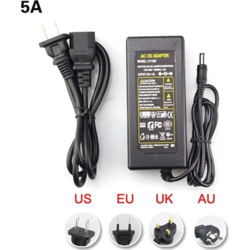 Led power supply adapter transformer for led strip 5050 3528 5630 3014 AC 110V 120V 220V 230V to DC 12V 5A with plug 60 watts