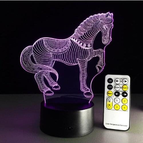 Acrylic 3D Lamp Horse Stereo Vision Lamp 7 Color Change Desk lamp Remote Switch Colored lights Birthday Party Decoration Lamp