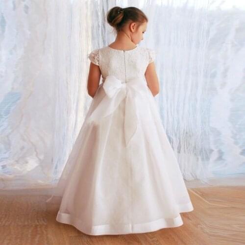 White Lace Kids Flower Girl Dresses for Weddings with Wrap Jacket First Communion Dresses for Girls Pageant Princess Gowns