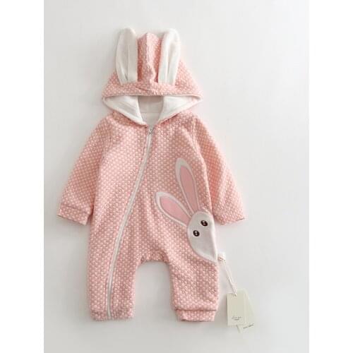 Brand Quality sweet Girl Boy Infants Autumn Winter Hoodies Romper Cute Rabbit Thick Warm Rompers newborn body Climbing Clothes