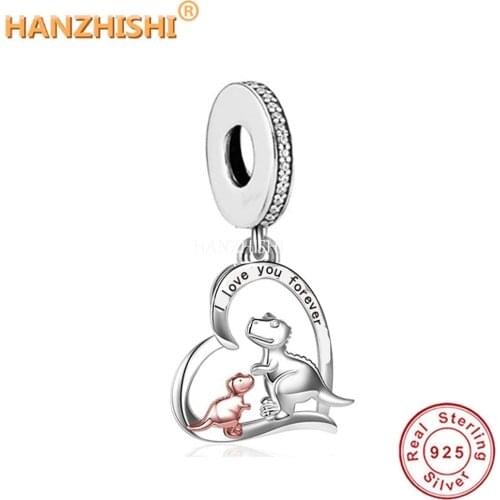 Fashion 925 Sterling Silver I Love You Forever Dinosaur Dangle Beads Charms Fit Original Pandora Charm Bracelet Jewelry Making