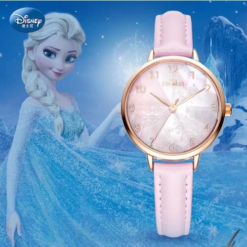 Disney Top Brand Original Frozen Elsa Princess Womens Watches JapanQuartz Clocks Rose Gold Ladies Mica Shell Dial Waterproof