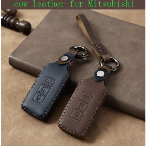 New Pattern Car Key Case Key Chain Bag cow leather for Mitsubishi Outlander ASX Pajero Eclipse Lancer Accessories