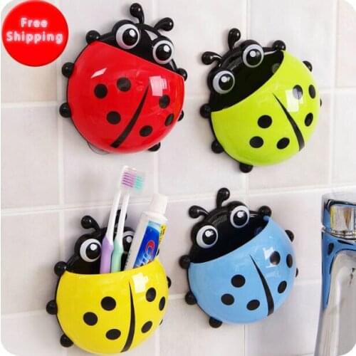 Ladybug Decorative Wall Shelf Toothbrush Holder Toothpaste Holder Combination Set Strong Suction Cup Toothbrush Toothpaste Rack