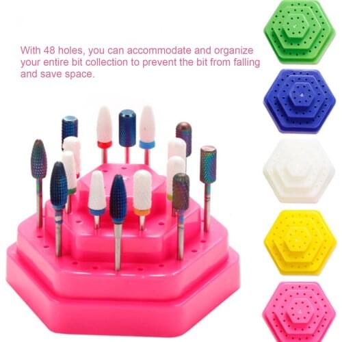 48 Holes Nail Drill Bit Holder Stand Display Organizer Dust Proof Storage Container Box Case Tools Nail Drill Bit Organizers