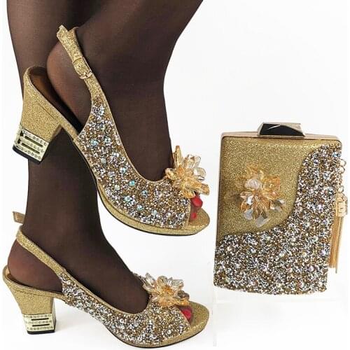 Doershow African Shoes And Bag Matching Set With gold Hot Selling Women Italian Shoes And Bag Set For Party Wedding ! HDA1-14