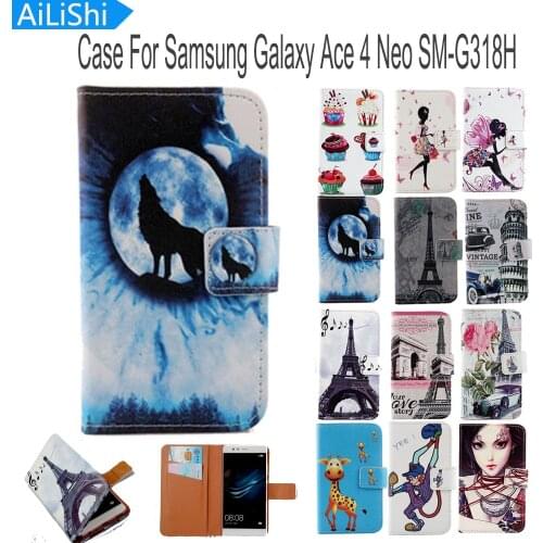 AiLiShi Flip PU Leather Case For Samsung Galaxy Ace 4 Neo SM-G318H Case Luxury Cartoon Painted Protective Cover Skin In Stock
