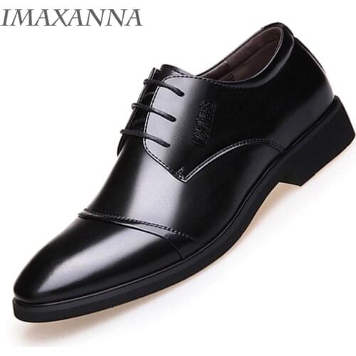 IMAXANNA Luxury Brand Men Shoes Casual Leather Fashion Trendy Black Brown Flat Shoes Formal Oxford Plus Size 38-48