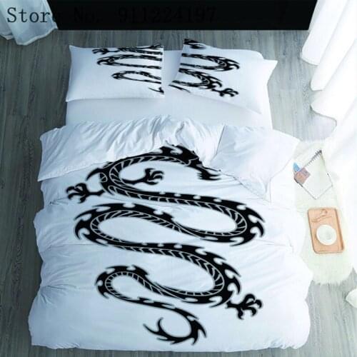 2/3 Piece Custom Twin Full Queen King Bed Linen Set Black Dragon Print Chinese Style Bedding Set Girls Boys Duvet Cover