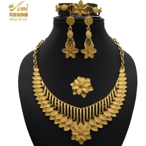 ANIID Jewelery Set Woman Necklace Indian 24k Gold Plated Bracelet For Women Unique Bridesmaid Hoop Earrings Nigerian Ethiopian