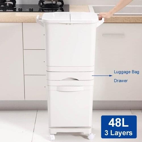 45/ 48L Wet Dry Separation Garbage Can Pedal Storage Large Double Layers Trash Can Kitchen Waste Household Waste Bin 2/3 Layers