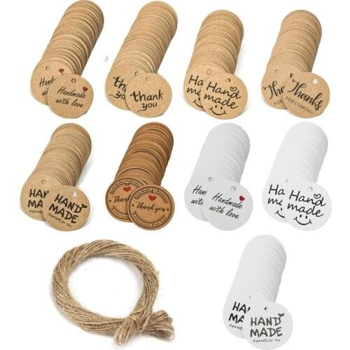 Round Thank You Tags 100pcs Kraft Paper Gift Tags for Wedding Favors Birthday Parties Gift Packing Decoration Label Tags