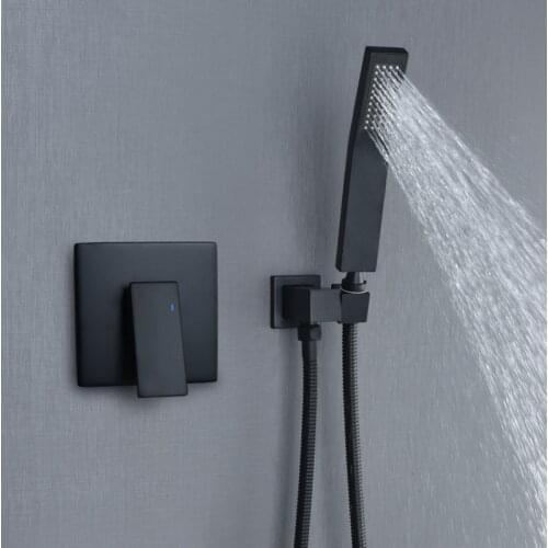 Brass Black Square Rainfall Shower Head Straight Wall Cold And Hot Mixer Taps Bathroom Bathtub Concealed Shower System