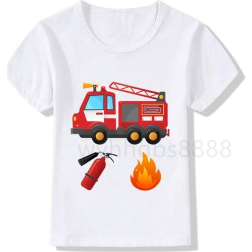 New Summer Baby Boys Girls Fireman Clothes Short Sleeve O-neck T Shirt Pure Fire Truck T-shirt Brand Tee Tops Unisex