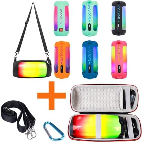 Newest Silicone Case Cover Skin With Strap Carabiner + Hard EVA Zipper Bags for JBL Pulse 4 Portable Wireless Bluetooth Speaker