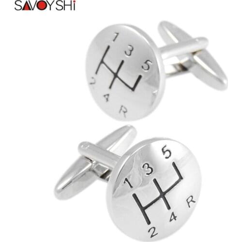 SAVOYSHI New Car Gear Stick Cufflinks For Men French Shirt Cuff Accessories High Quality Round Cuff links Fashion Brand Jewelry