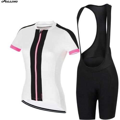 New Women White CLASSICAL RACE Team Cycling Set Bib Customized Road Mountain Race OROLLING 4 Pocket