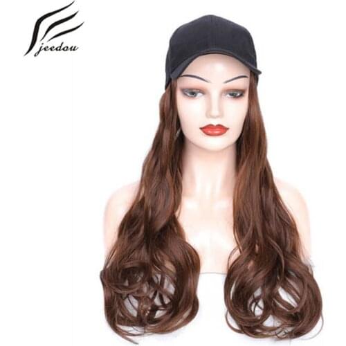 Jeedou Synthetic Hair Wig With Baseball Cap Yaki Natural Wave 24" 60cm 200g Black Brown Mix Color Women Girls Wigs Hairpieces