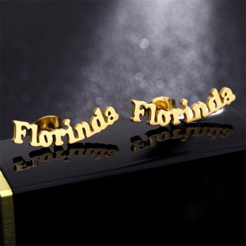 Personalized Stainless Steel Ear Studs Earrings Gold Plated Name Custom Shaped Butterfly Clasp Push Back Earrings Women Earrings