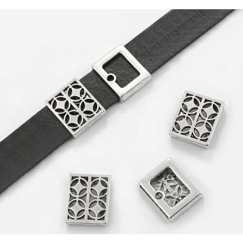 10PCS Hollow Open Flower Slider Spacer Beads For Flat Leather Cord Jewelry Making Findings DIY Bracelets Accessories