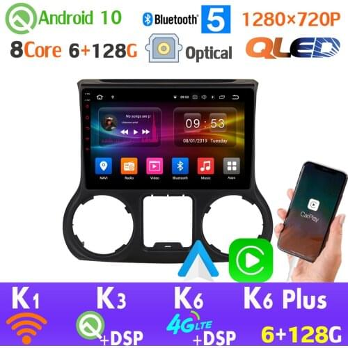 QLED 1280*720P 6G+128G Android 10.0 Car GPS Radio Player For Jeep Wrangler 3 JK SPDIF HDMI auto Head Unit 4G LTE WiFi AHD 1080P