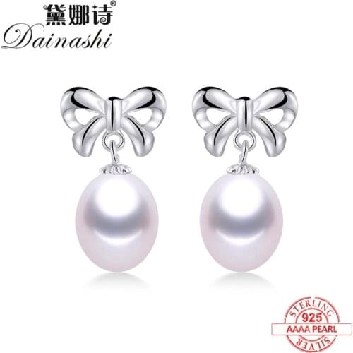 2020 New Design 100% Natural Freshwater Pearl Sweet Bow Drop Earrings AAAA High Luster Pearl Dangle Earrings Silver S925 Jewelry