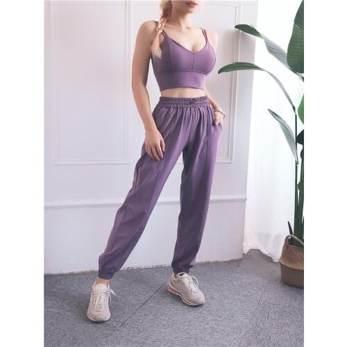 Women Casual Drawstring High Waist Sweatpants Loose Solid Sports Fitness Exercise Pants With Pockets Harem Trousers