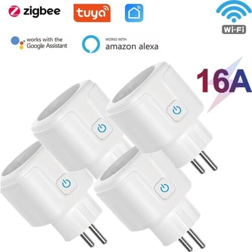 Tuya Zigbee EU Smart Plug 16A Adapter Smart Home Wireless Remote Voice Control Power Monitor Socket For Google Home Alexa