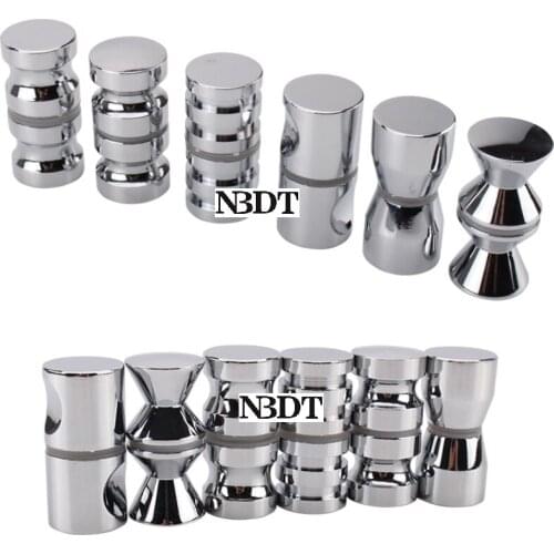 Solid Brass Zinc Alloy Glass Door Back To Back Knob Round Barrel Pull Handle Shower Cabinet Box Mirror Shiny Chrome Double Side