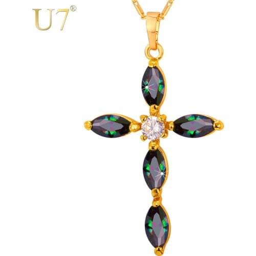 U7 Brand Luxury CZ Cross Necklace & Pendant Women Gold Color Cubic Zirconia Charms Christian Jewelry Christmas Gifts P772