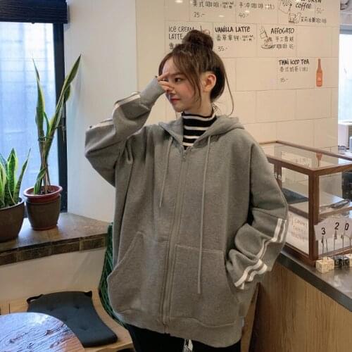 Ulzzang Kawaii Hoodie Pullover Vintage Sweatshirt Zip-up Hiphop Fashion Streetwear Women Oversize Loose Coat Imitation Lamb Wool