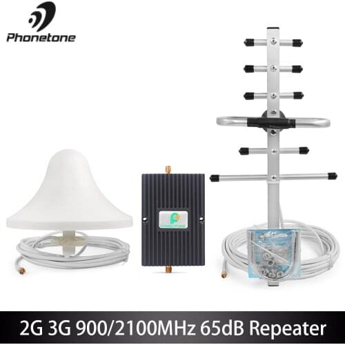 GSM Repeater Cell Phone Signal Booster 900/2100MHz UMTS 3G Repeater Mobile Network Booster Amplifier Gain 65dB With Antennas Kit