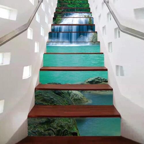 Mountain Spring Waterfall Staircase Sticker For To The Second Floor Decorative Art Wallpaper Peel & Stick Vinly DIY Wall Decals