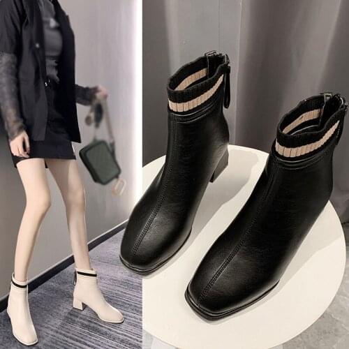 Womens High-heeled Short Boots, Fashionable Ankle Boots (Height 5.5cm 2.16inches, Square Toe)