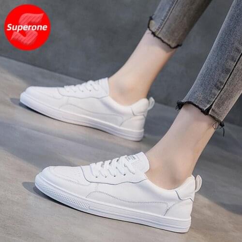 Superone 2021 Women Real Leather Sneakers Flat Heel Shoes Fashion Casual Women Shoes Daily Vacation Footwear Size 34-40